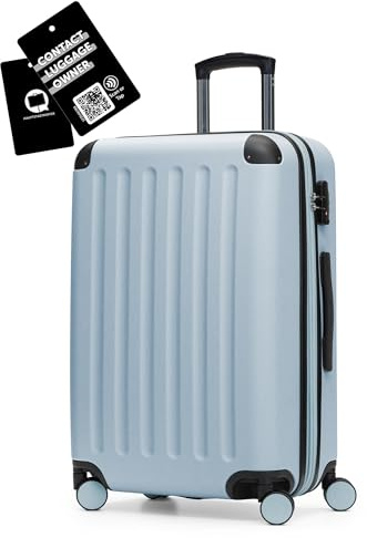 Hauptstadtkoffer Spree - Mittelgroßer Hartschalenkoffer + Digitaler Gepäckanhänger, TSA, 4 Rollen, Koffer, Trolley, Rollkoffer, Reisekoffer, Volumenerweiterung, 65 cm, 74 Liter, Pool Blau