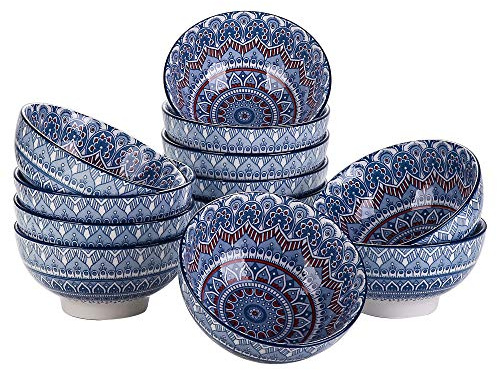 vancasso Mandala Set di Ciotole per Cereali 12 Pezzi Servizio di Ciotole per Gelato Servizio Combinato di Stile Bohémien per 12 Persone Scodelle Coppette Ø 15 cm Colore Vintage Turchese
