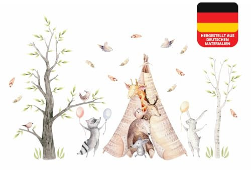 Osomhome | Wandtattoo Kinderzimmer Wanddeko Waldtiere I Wandsticker Jungenzimmer | Tapete Selbstklebend Wandbilder Jugendzimmer | os3667 (150x90cm)