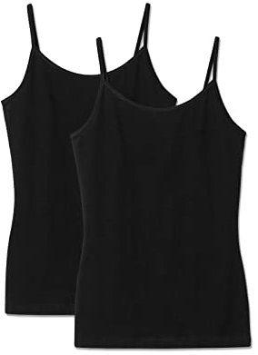 Snocks Lot de 2 Débardeurs Femme 95% Coton Biologique Fines Bretelles (2X Noir, XL)