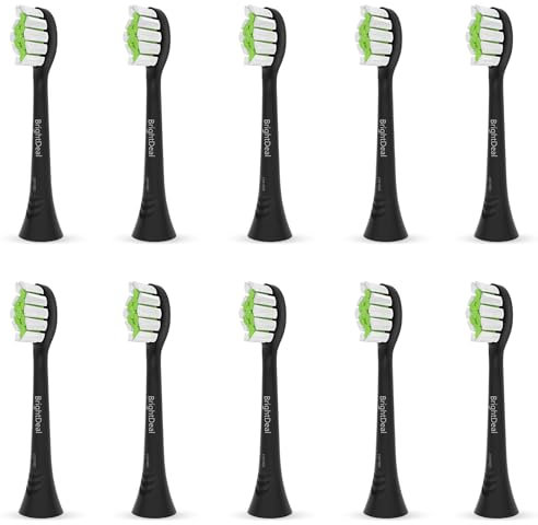 BrightDeal Testine di Ricambio per Philips Sonicare Spazzolino – Testine di Ricambio Elettriche Compatibili con Sonicare HealthyWhite, Confezione da 10 Pezzi, Nero