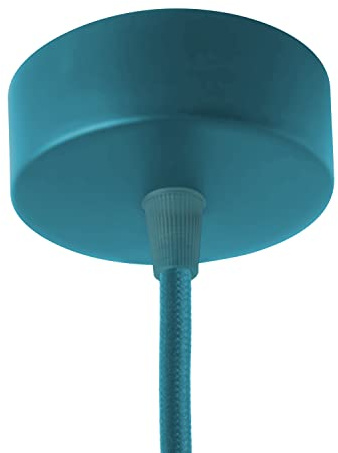 AMARCORDS - Rosone Lampadario in metallo, coprifili per lampada completo di accessori fermacavo viti e staffa da soffitto. Diametro 77mm altezza 26mm colore PETROLIO