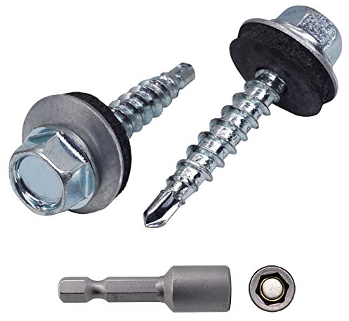 Paquete de 30 tornillos autoperforantes DIN 7504-K de acero galvanizado de 4,8 x 28 mm, con arandelas EPDM, cabeza de arandela hexagonal, tornillo de chapa metálica, autorroscante (30, 4,8 x 28 mm)