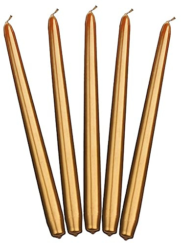 DekoHaus Tafelkerzen Gold Metallic 29 cm x 2 cm – 10 Stück Stabkerzen, Brenndauer ca. 6 Std, elegante Kerzen für Hochzeit, Geburtstag, Weihnachten, Silvester, Dinner, Party
