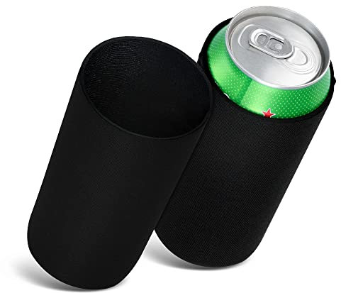 kwmobile Set of 2 Neoprene Can Coolers Compatible with 500ml Can - Keep Beer Soda Soft Drinks Cool - Black