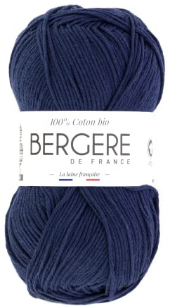 Bergère de France - 100% COTON BIO, Wolle zum stricken und häkeln (50 g) 100% Bio-Baumwolle - 3 mm - Rundgarn für den Sommer - Blau (Marin)