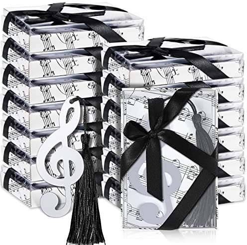 Gueevin Hollow Musical Notes Bookmarks with Tassels & Gift Boxes – Metal Musical Note Party Favors for Wedding, Birthday, Music Events, Classroom & Office Gifts(48 Sets)