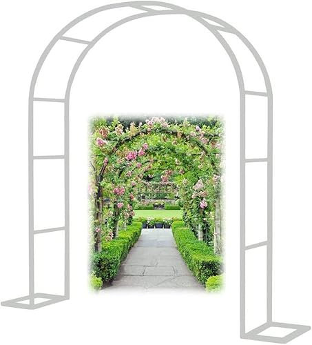 Große Torbogen Rosenbogen Aus Metall,Breite 120cm/140cm/180cm/240cm/300cm/350cm, Rosenbogen Holz wetterfest,für Rosen Blumen im Garten Terrasse/Kletterpflanze, mit Basis,Weiß,180x220x40CM