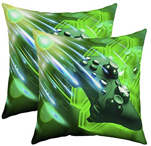 Gamer Cushion Cover Gamepad Cushion 60x60cm for Bedroom Living Room Gaming Game Controller Cushion Covers Green Hexagon Geometric Game Sofa Cushion Couch Cushion