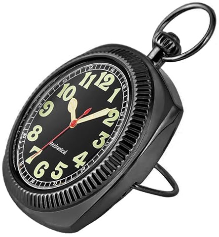 Uncovered Herren Mechanische Taschenuhr mit Kette, Uncovered Roman Design Zifferblatt Kette Mechanische Taschenuhren für Männer