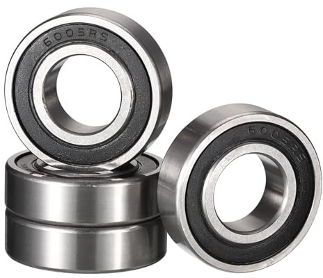 HiPicco 6005-2RS Deep Groove Ball Bearings, ID 25mm x OD 47mm x Width 12mm Double Rubber Sealed Ball Bearing Pre-Lubricated Chrome Steel Z2 Lever 4pcs