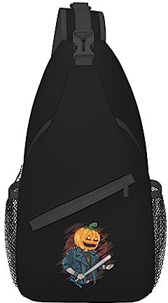 FJQWKLF Halloween Kürbiskopf mit Baseballschläger Umhängetasche Damen Slouchy Brustrucksack Herren Reise Outdoor Sport Lässige Umhängetasche