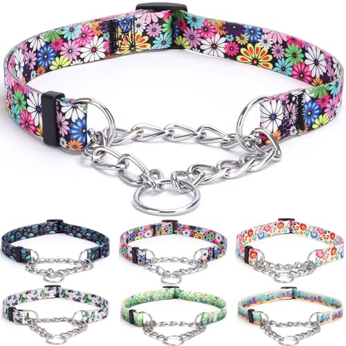 haoyueer Martingale Hundehalsband - Edelstahlkette, No Pull Erziehungshalsband mit Blumen Design für Große Mittlere Kleine Hunde (L, Feuerwerk)