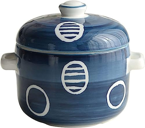 Bol à micro-ondes, bol à nouilles, bol à soupe à l'oignon avec poignées et couvercle, bol en céramique de 500 ml, passe au micro-ondes et au four, 13,5 x 11 x 11,8 cm, bleu (couleur : bleu) (couleur :