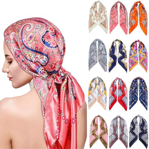Hicarer 12 Pcs 35 Inch Silk Scarf Set for Woman,Vintage Style