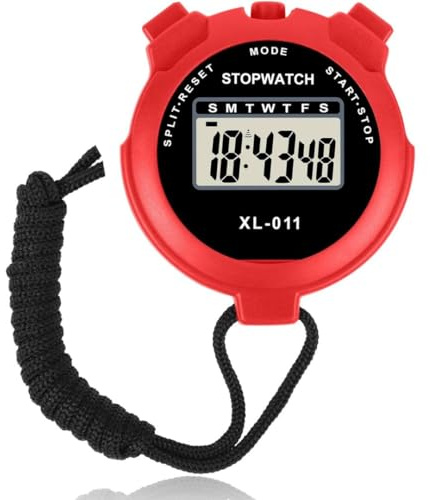 Stopwatches, Digital Sports Stop watch, referee kit, Handheld stopwatch Split Lap Timer, Neck Stopwatch, Shockproof Waterproof Stopwatch with LCD Display for Coaches Swimming Running Training (Red)