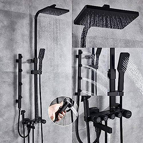 Duscharmatur-Set, 5-Funktions-Schalter, Wandmontage, Regenduschkopf Mit Handbrause, Badewannenauslauf, Bidet-Wasserhahn-Mischbatterie, Schwarzgold,Matt-schwarz