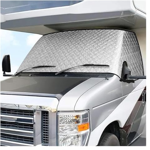 TIYGHI Wohnmobil-Front-Windschutzscheibe, Schneedecke, 4 Schichten mit Spiegelausschnitten, Wohnmobil-Windschutzscheiben-Sonnenschutz-Abdeckung