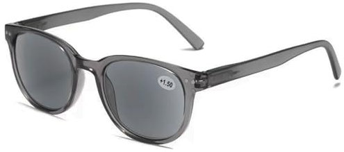 Lanomi Rechteck Lesebrille mit Sonnenschutz Grau Getönt Lesehilfe Federscharnier Kunststoff Outdoor Sehhilfe Sonnenbrille mit Sehstärke für Damen Herren Transparent Grau 2.5