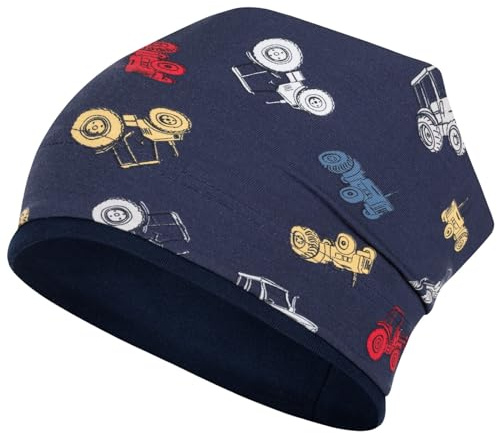 Smarilla Kinder Beanie Übergangsmütze für Jungen, 54-56, Traktor-Dunkelblau