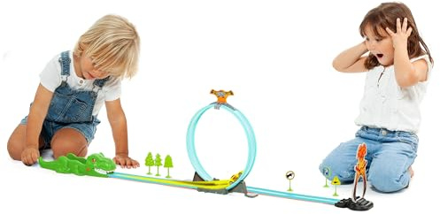 360° Looping Auto Landebahn für Jungen und Mädchen, Dinosaur Rex und Shark Track, inklusive Auto und 6 Zubehörteilen (Dinosaur Rex)