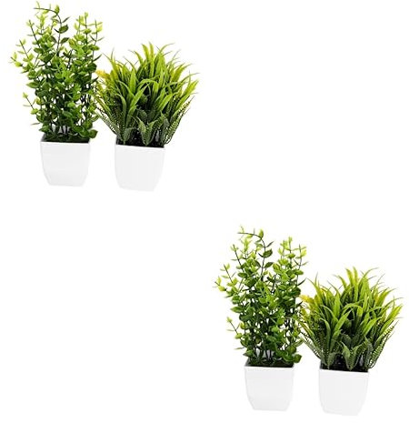 pflanzenständerABOOFAN 4 Stück künstliche Topfpflanze, Topfpflanze, ästhetische Raumdekoration, künstliche Bonsai-Pflanze, grüne Formschnittpflanze, Topfbaum, Büro, Kunststoff, Haushalt