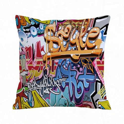 AELKSP Fundas de Cojín 45x45 cm,Muro de Graffiti. Fondo de Textura Urbana Vectorial de Graffiti de Art,Fundas de Cojín Decorativo para Sofá,Cama, Silla,Salón,Coche.Modernas y con Cremallera Invisible
