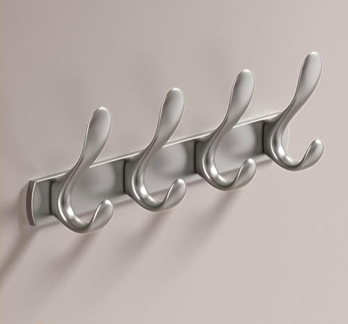 YUET 4 crochets de porte pour manteaux, serviettes de salle de bain, crochets muraux à vis fixes – Cintre robuste – Porte-peignoir en acier inoxydable pour chambre à coucher ou cuisine, fixation