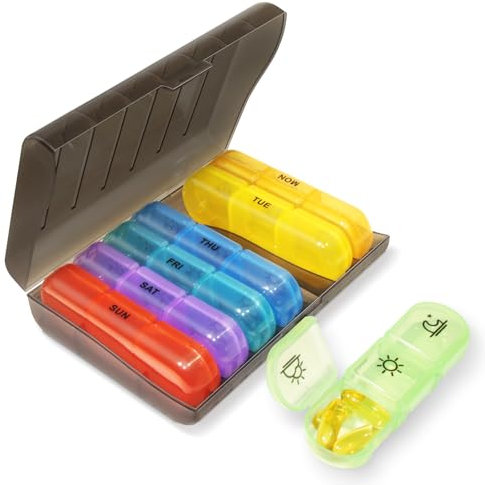 HUAERSICO Wöchentlicher Pillendose 7 Tage 3 Fächer, tragbare Tablettenbox mit großen separaten Fächern für Medikamente, Vitamine, Fischöl, Nahrungsergänzungsmittel usw