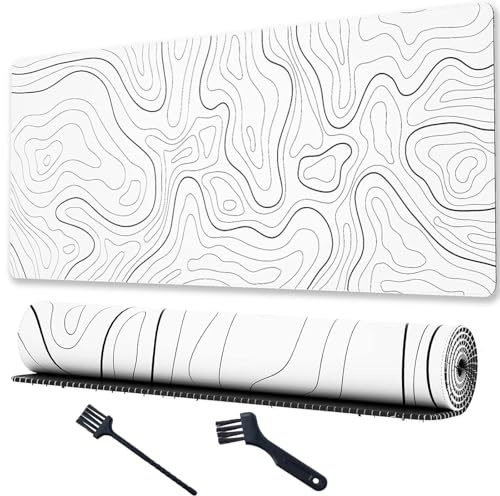 Mis.Moon Grand Tapis de Souris de Jeu, Cartes Topographiques avec Bords Cousus, Tapis de Souris de Jeu, éLéGant avec sous-Couche Antidérapante (Blanc, 80 * 30)