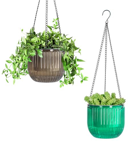 Calvalor 16.5cm 2er Set hängepflanzen Topf Hängeblumentöpfe aussen Hängeampel außen blumenampel hängend innen hängetopf für Pflanzen Hängetöpfe hängender blumentopf hängend hänge blumentöpfe hängende