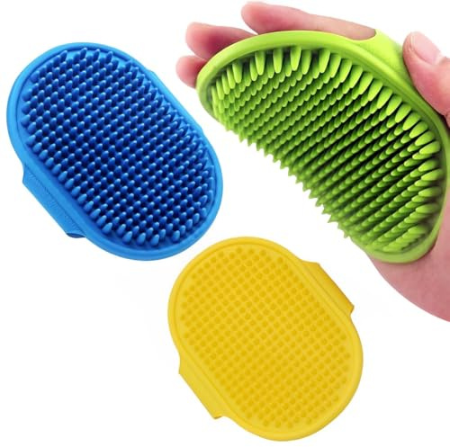 BIRLOZA 3 cepillos de baño para perros cepillo de baño para mascotas peine de goma con mango ajustable para perros y gatos de pelo largo