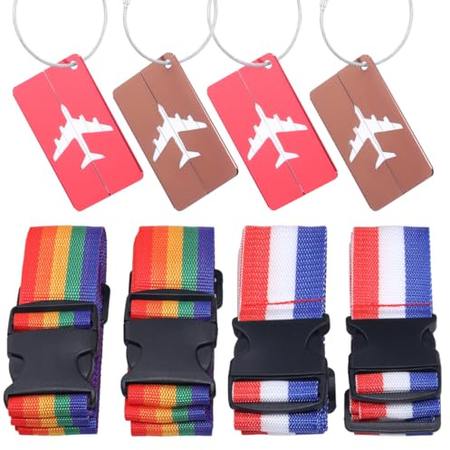 jsysj 4 Stück Koffergurt mit 4 Stück Gepäckanhänger Set, Luggage Strap, Kofferband Einstellbare, mit Adressschild und Namensschildern Koffer Zubehör, Personalisierter Gepäckgurt - Bunt
