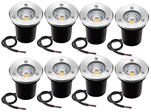 LED In Ground Lights Waterproof 3W Pathway Outdoor Landscape Lights Low Voltage 12V for Driveway Deck Step Garden Warm Light 8pcs