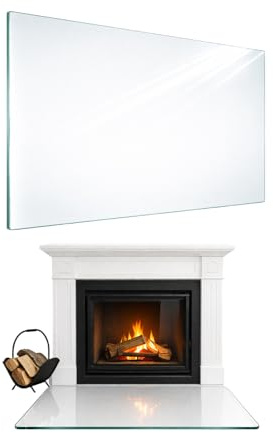 TMK ArtDeko Cristal de horno placa base – Placa rectangular protectora de chispas de cristal de seguridad ESG transparente para estufas de chimenea - 65 x 60 cm