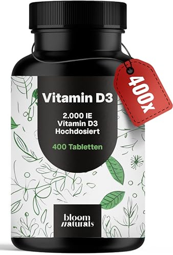 Vitamin D3 hochdosiert 2000 IE – 400 Tabletten | produziert in Deutschland, laborgeprüft