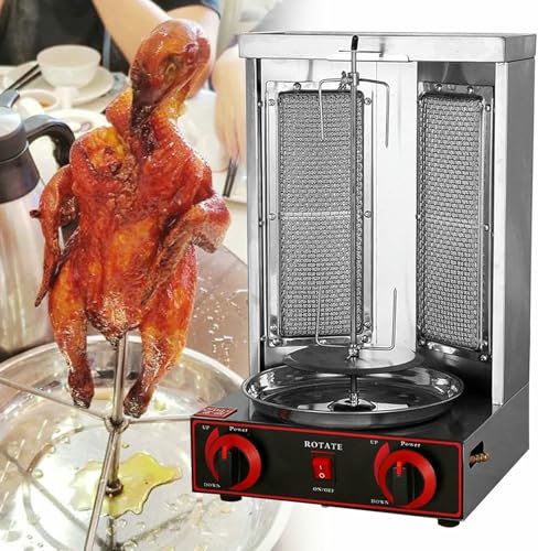 Asador vertical eléctrico para shawarma con parrilla giratoria de 360°, máquina de acero inoxidable para cocinar kebabs, horno de barbacoa, máquina para hacer carne comercial, 220 V, color plateado