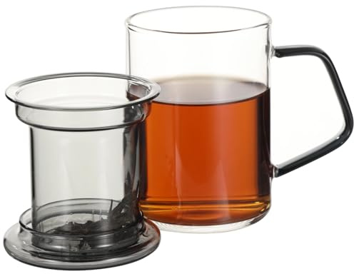 SWEWARM 350 ml Glass Tea Infuser Mug with Lid and Handle, Heatproof and Coldproof Tea Cup for Home or Office Single Serving
