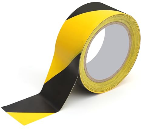 APOMOONS 1 Rotolo Nastro di Segnalazione, 48 mm × 33 m Nastro Segnaletico per Pavimenti Parcheggi e Binari, Nastro Giallo Nero per Segnaletica di Sicurezza