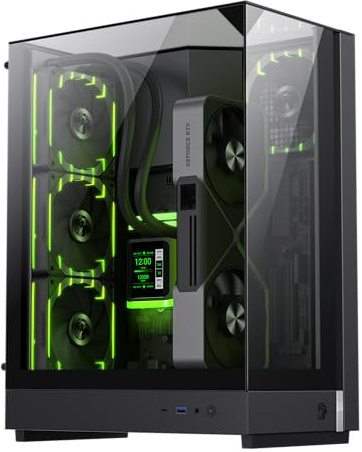 GAMEMAX T20 BK Caja PC Gaming Negra Micro-ATX Cristal Templado 270° Acuario 90° Placa Base GPU Vertical 2×120mm ARGB Radiador 360mm SFX BTF-Ready para RGB Gaming