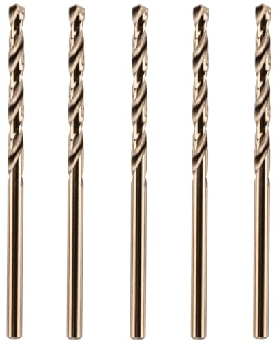 Rennie Tools - Pack Of 5 x 3mm HSS Gold Cobalt Jobber Drill Bit Set | For Stainless Steel, Hard Metals, Cast Iron, Aluminium Etc. Precision Ground M35 Cobalt Twist Drill Bits