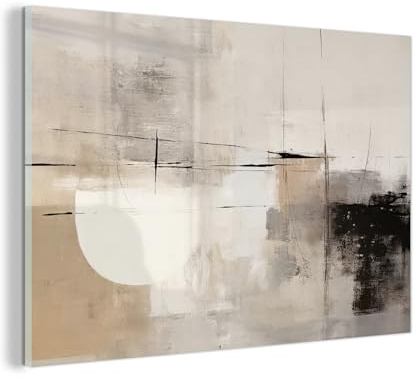 MuchoWow© Glasbilder Wohnzimmer Deko Modern Wandbild Kunstdruck auf Glas | 120x80 cm - Bild Schlafzimmer über Bett Room Decor Geschenke Abstrakt - Kunst - Grau