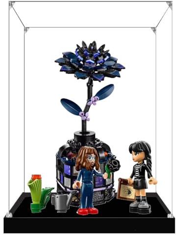 Boîte de présentation en acrylique pour Lego 76784 modèle Dahlia noir, boîte de présentation transparente anti-poussière compatible avec le modèle Lego 76784 (modèle non inclus) (base noire 3 mm)
