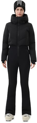 HIGH EXPERIENCE Womens Ski Suit One Piece Snowsuit Snow Slim Jumpsuits Snowboard Outfit Waterproof Insulated Winter Warm (Black, Medium)