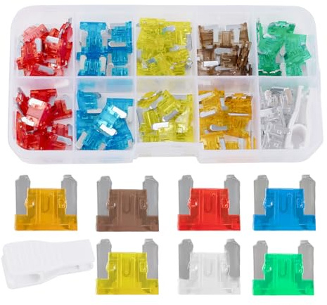 101pcs Car Fuses Assortment Kit, Mini Blade Auto Fuse Set with Puller Tool 5A/7.5A/10A/15A/20A/25A/30A Assorted Automotive Replacement Fuses for Car Truck Motorcycle Boat RV