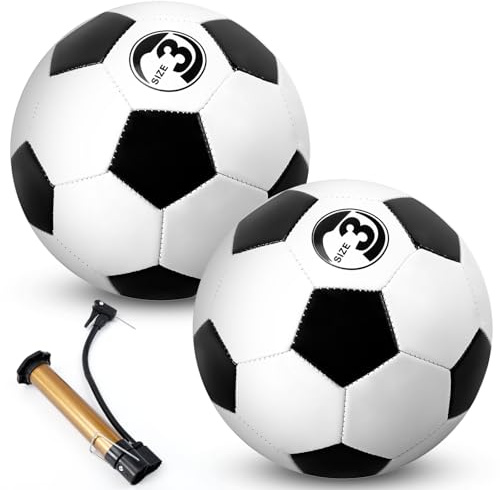 ausurme 2 Pack Football, Size 3, Black White | Footballs with Pump, Mini Soccer Balls, for Kids, Toddlers, Youths, Indoor, Outdoor, Garden, Boys and Girls