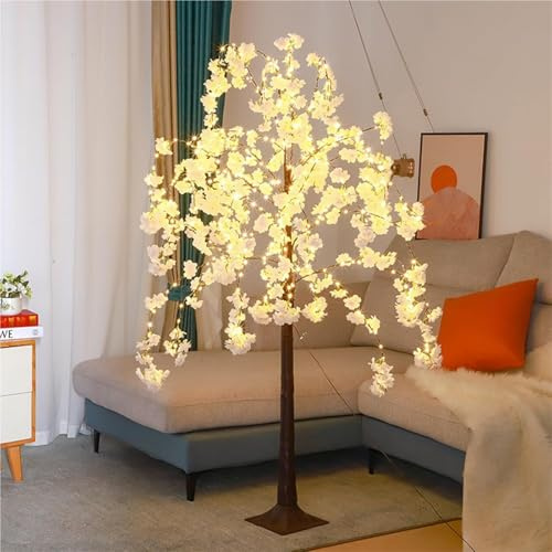Arbre Lumineux en Fleurs de Cerisier, Arbre Lumineux Artificiel de 6 Pieds for la décoration intérieure, Fausse Fleur avec Blanc Chaud for la Maison, Le Patio, la fête de Mariage, Noël