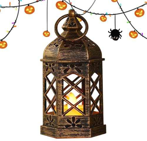 Piccola lanterna decorativa, vintage con candela a LED, centrotavola retrò, decorazione per matrimoni, Pasqua, Halloween