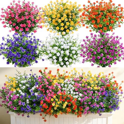 20 Bundles Artificial Flowers for Outdoor Decoration, Includes 6 Colors