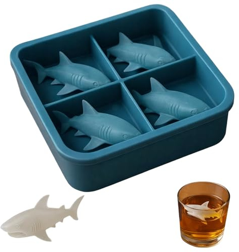 3D Shark Ice Cube Tray, Large Ice Cube Moulds for Cocktails and Beverages, Reusable Silicone Ice Cube Moulds with Novelty Shark Shapes, Ice Cube Tray Shapes for Home and Party Use